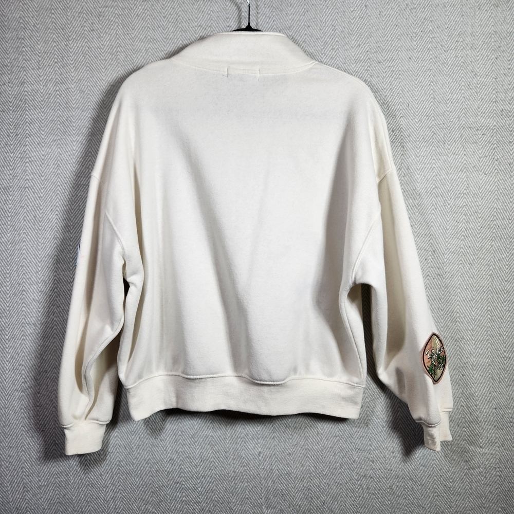 Vinyl Icons Cream Womens S Half Zip Sweatshirt With Decrotive Patches - Picture 3 of 12